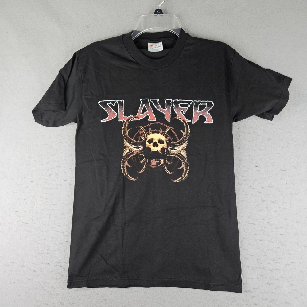 NEW Slayer Shirt Mens Small Black Skull Graphic Band Tee Hanes Heavyweight VTG